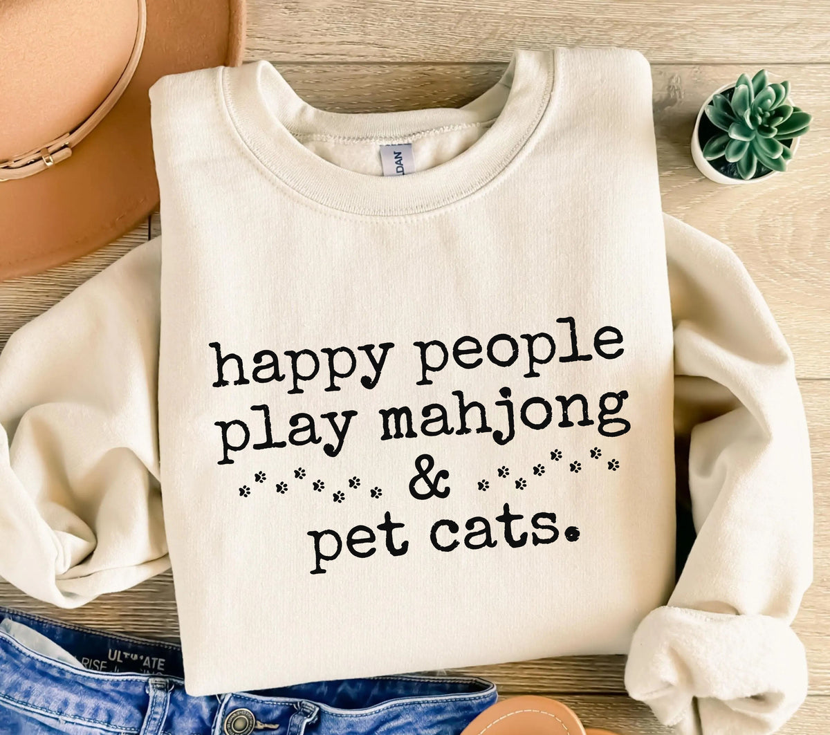 Happy People Play Mahjong & Pet Cats  Sweatshirt