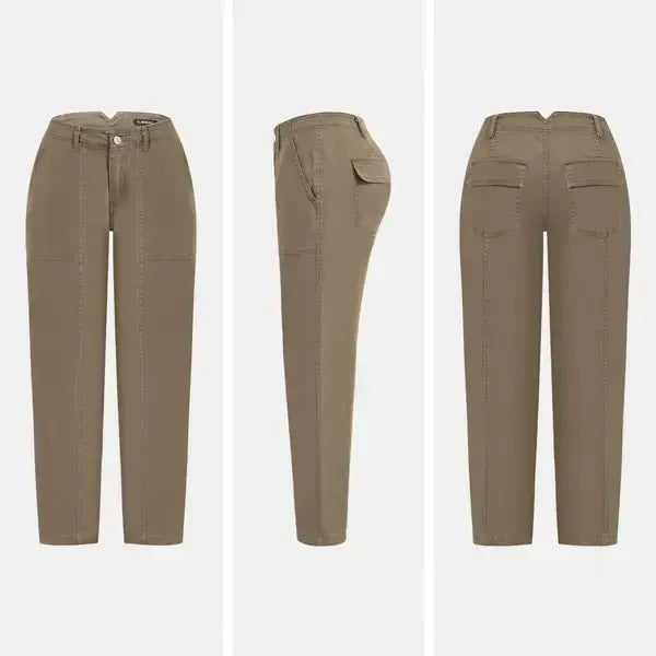 Solid Stitch Detail Mid Waist Baby Barrel Fit Deep Pockets
