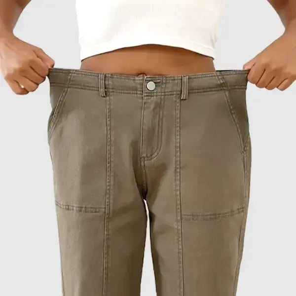 Solid Stitch Detail Mid Waist Baby Barrel Fit Deep Pockets