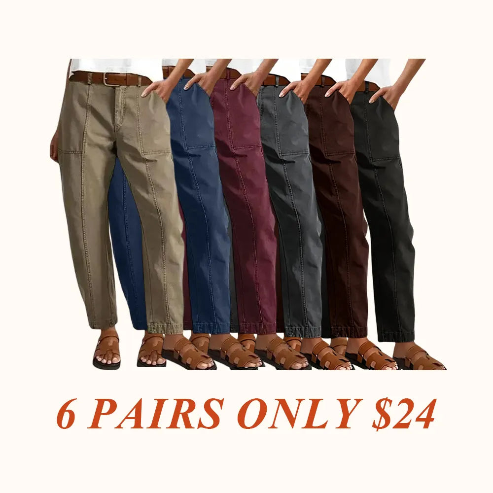 Solid Stitch Detail Mid Waist Baby Barrel Fit Deep Pockets