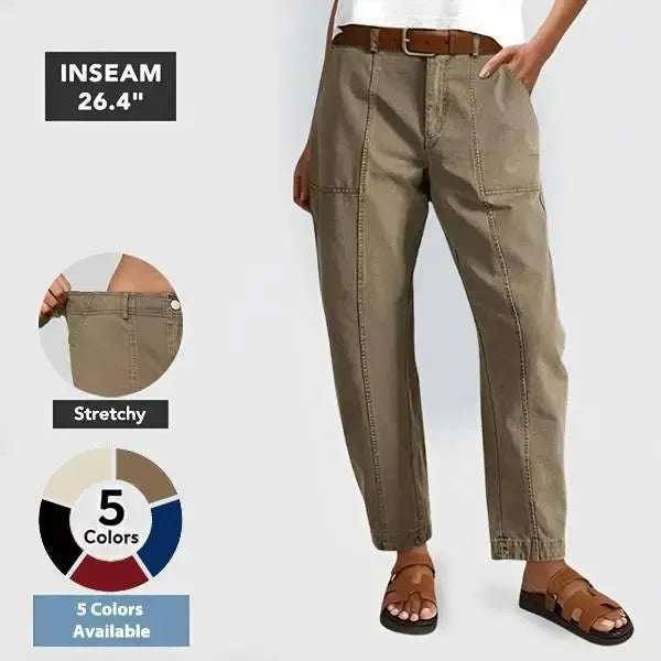 Solid Stitch Detail Mid Waist Baby Barrel Fit Deep Pockets