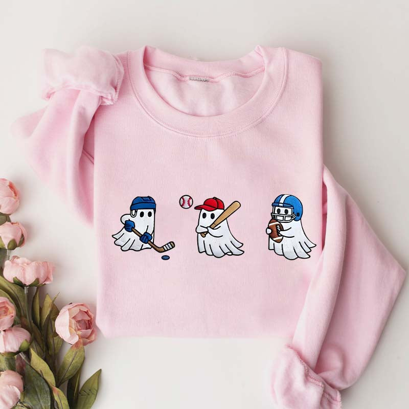 Printed Halloween Ghost Hockey Baseball Football Sweatshirt