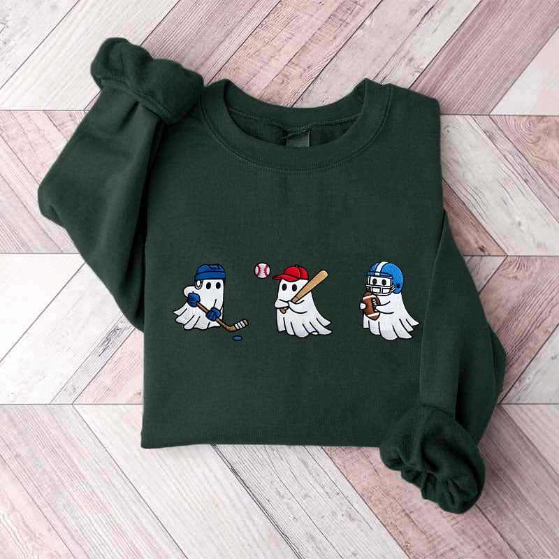 Printed Halloween Ghost Hockey Baseball Football Sweatshirt