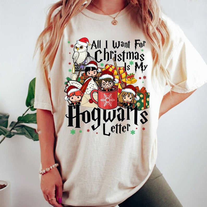 Funny Wizard All I Want For Christmas Is Letter T-Shirt