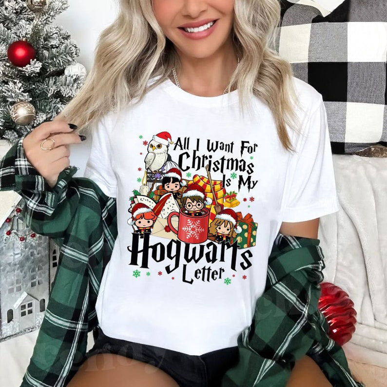 Funny Wizard All I Want For Christmas Is Letter T-Shirt