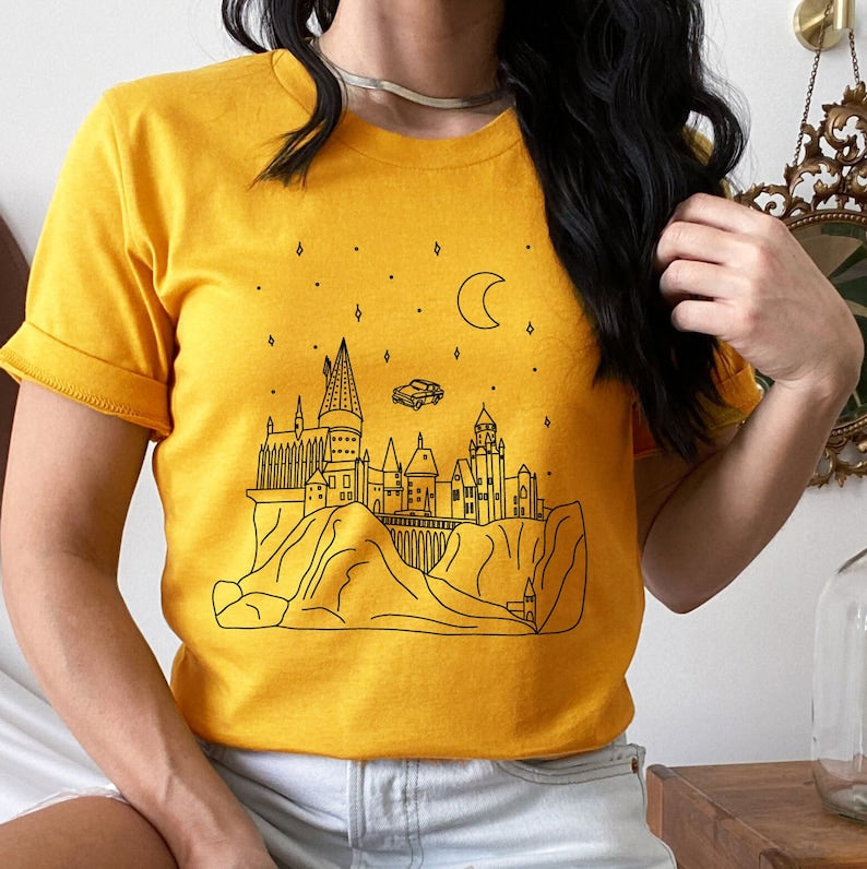 Flying Car With Castle At Night HP Shirt