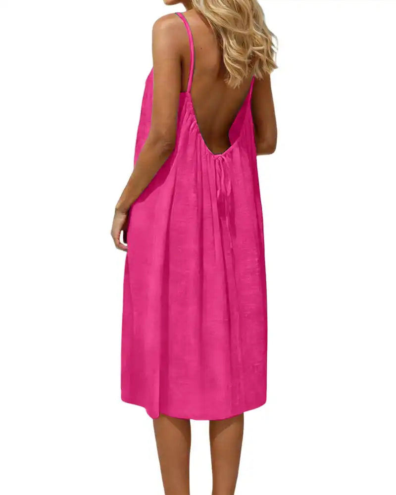 Knee-Length Solid Color Backless Cami Dress