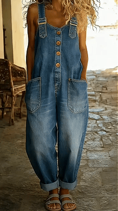 Women's Casual Denim Jumpsuit With Adjustable Buckle