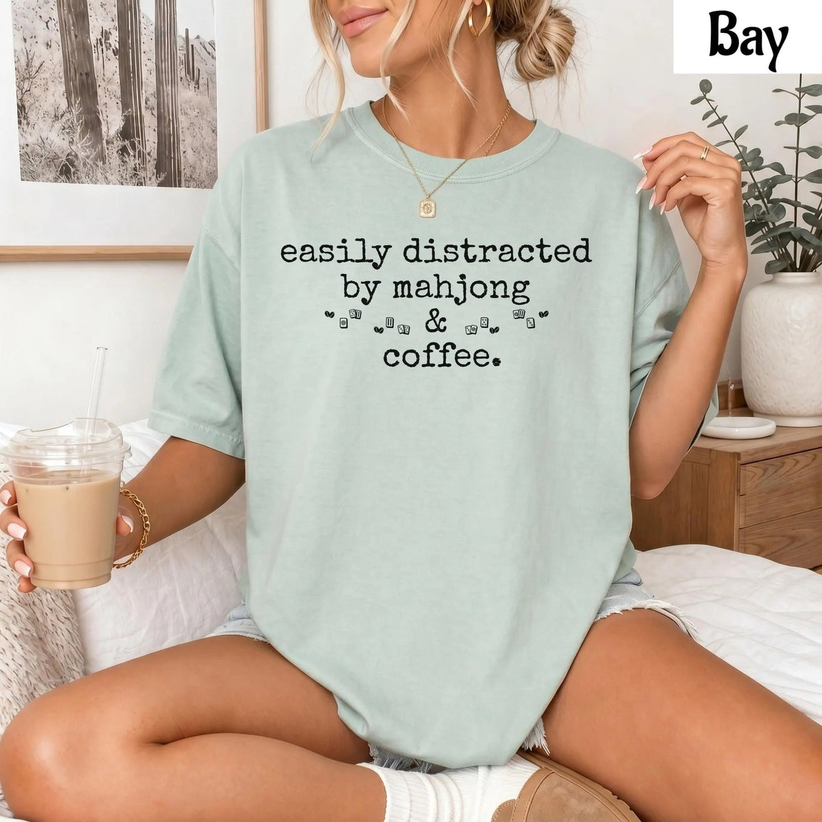 Comfort Colors Easily Distracted by Mahjong & Coffee T-Shirt