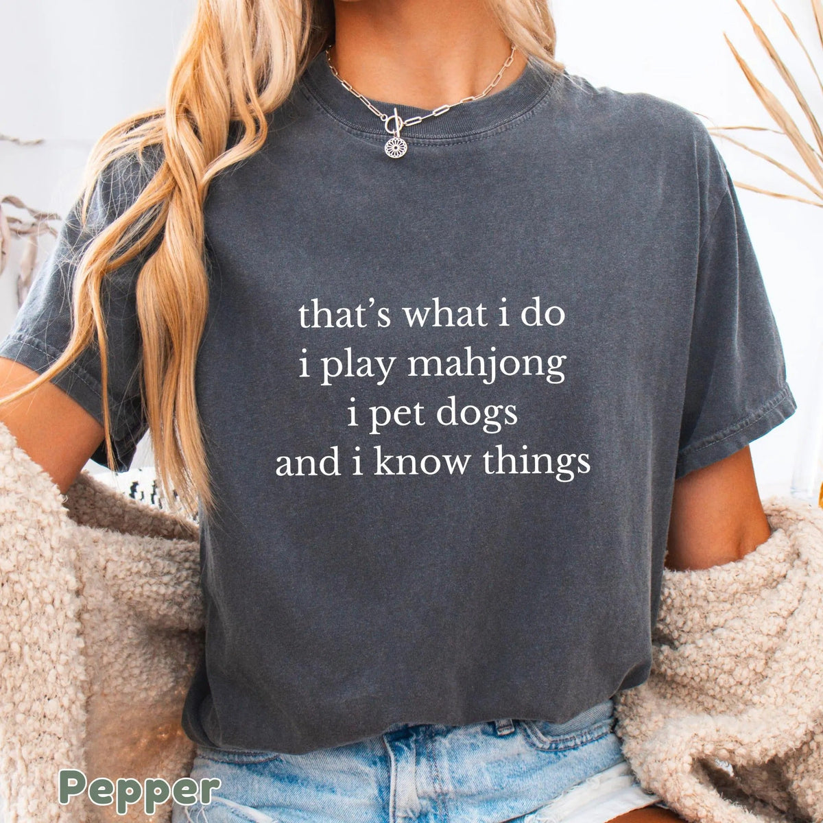 Comfort Colors Funny Mahjong and Dogs ,That's What I Do I Play Mahjong I Pet Dogs Graphic T-Shirt