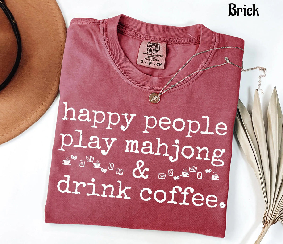 Comfort Colors Happy People Play Mahjong & Drink Coffee T-Shirt