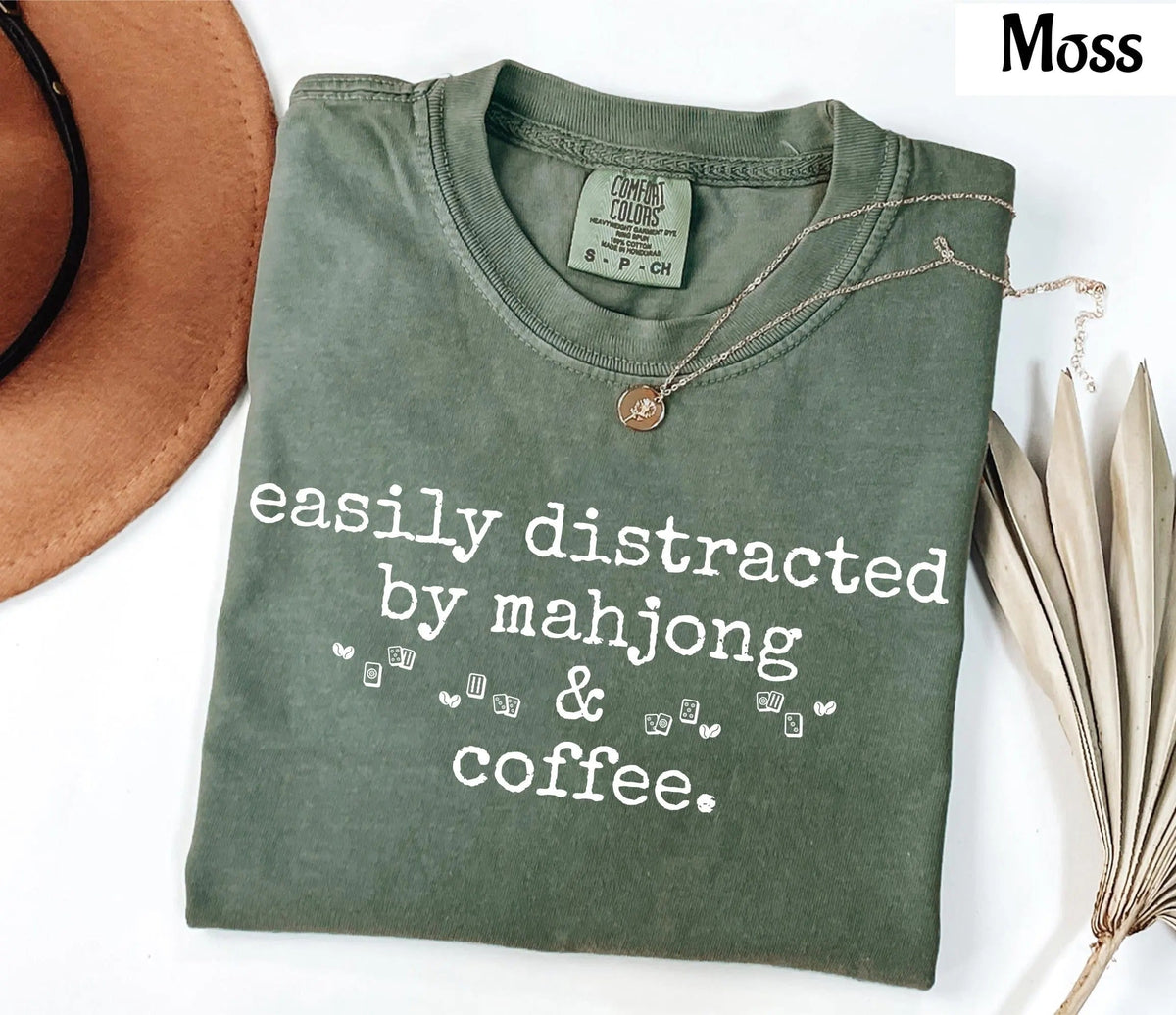 Comfort Colors Easily Distracted by Mahjong & Coffee T-Shirt