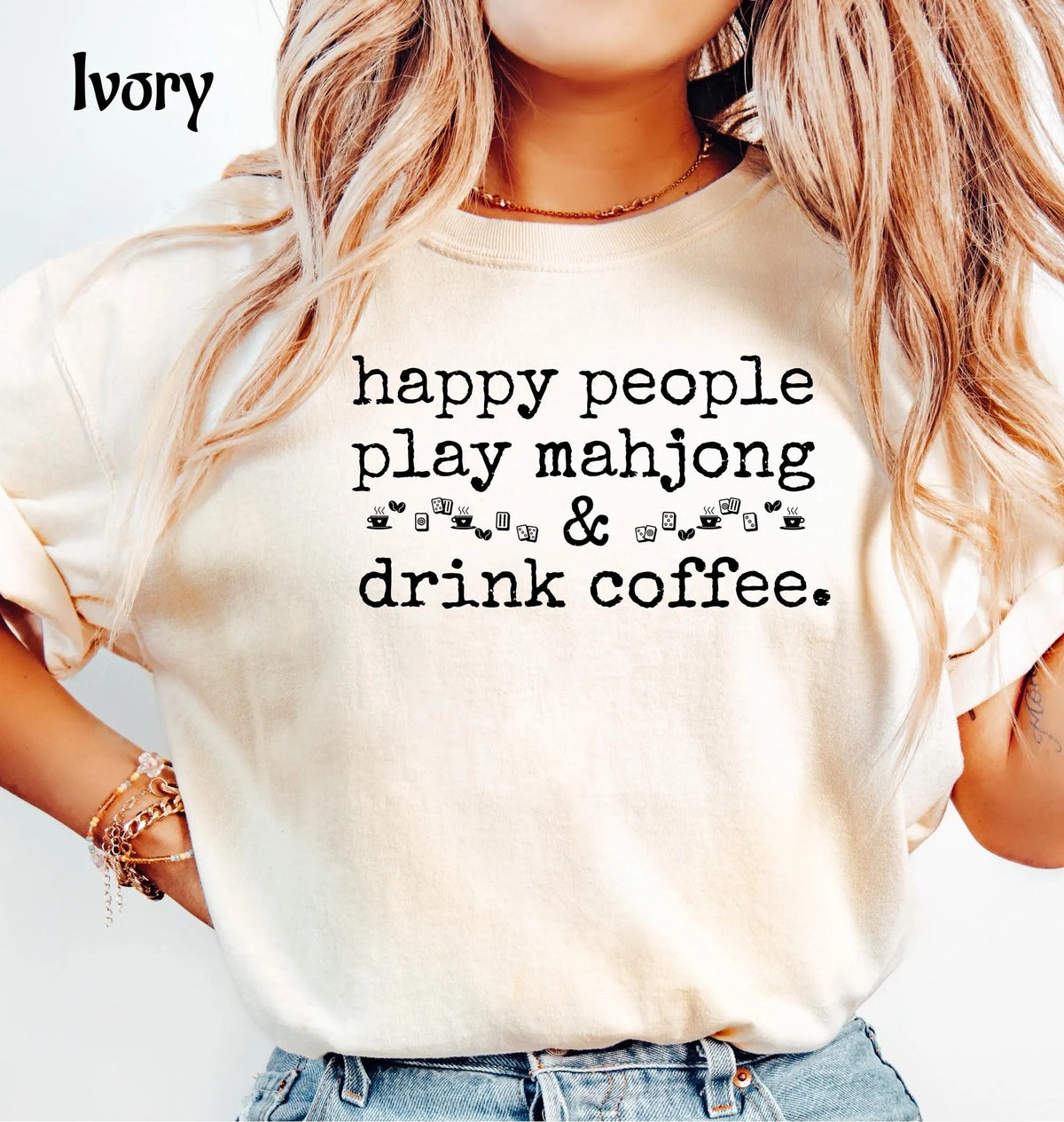 Comfort Colors Happy People Play Mahjong & Drink Coffee T-Shirt