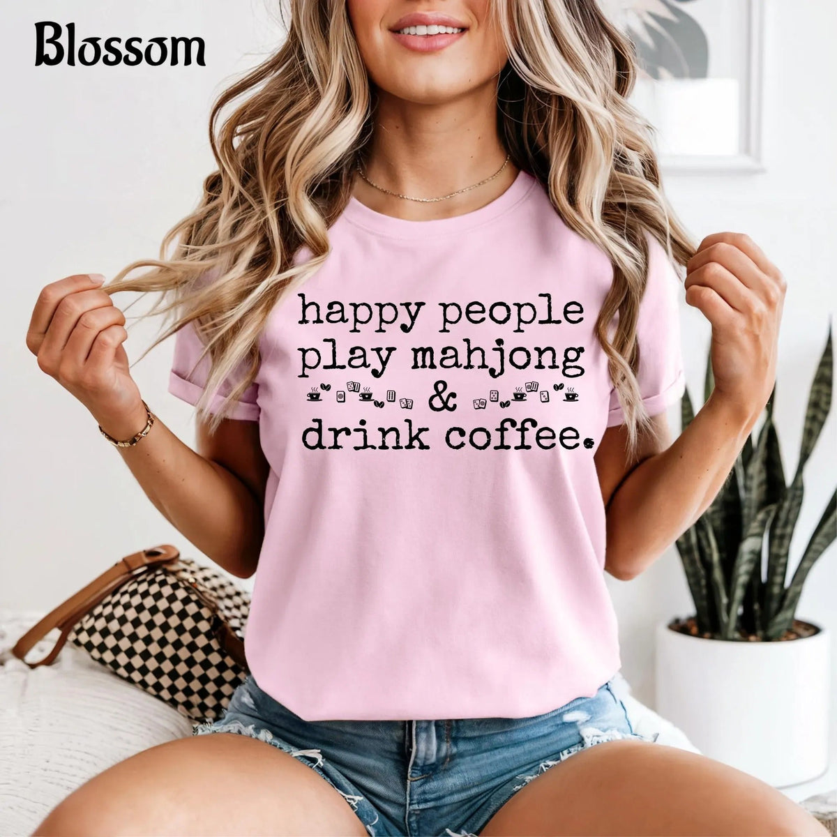 Comfort Colors Happy People Play Mahjong & Drink Coffee T-Shirt