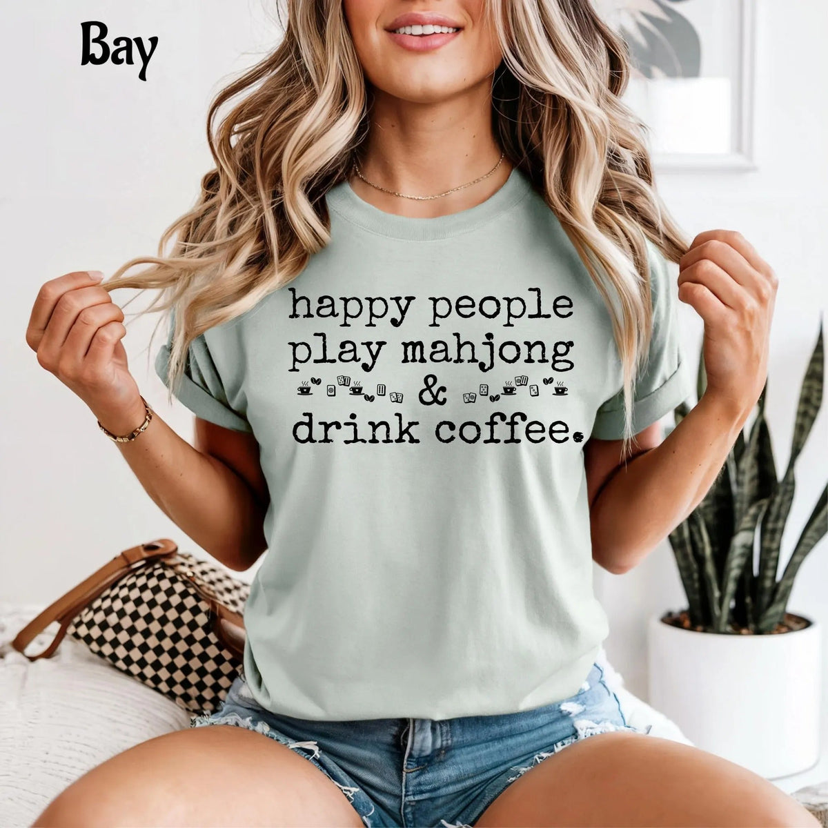 Comfort Colors Happy People Play Mahjong & Drink Coffee T-Shirt