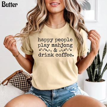 Comfort Colors Happy People Play Mahjong & Drink Coffee T-Shirt